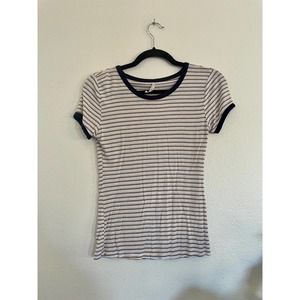 Active USA Baby Tee Multicolor Cotton Short Cap Sleeve Striped Crop T-Shirt S.